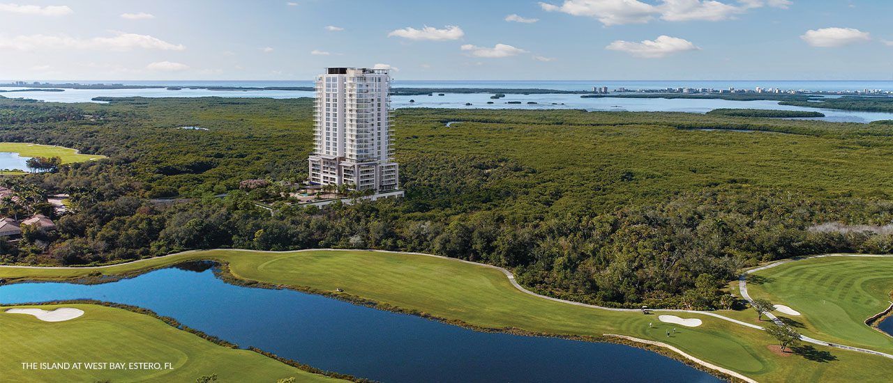 aerial of luxury real estate property Island at West Bay