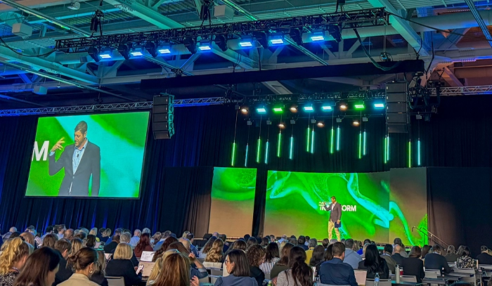 Keynote session at MAICON Transform discussing AI’s impact on marketing, with a full audience in attendance.