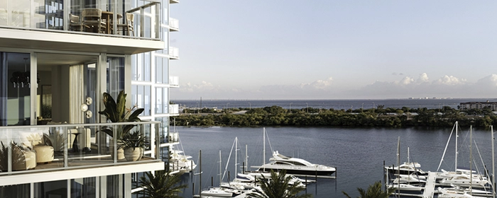 Marina Pointe residences overlooking a yacht marina on Tampa Bay.