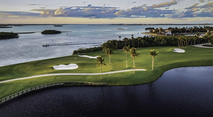 Aerial of oceanfront golf holes at Sailfish Point on Florida’s east coast.