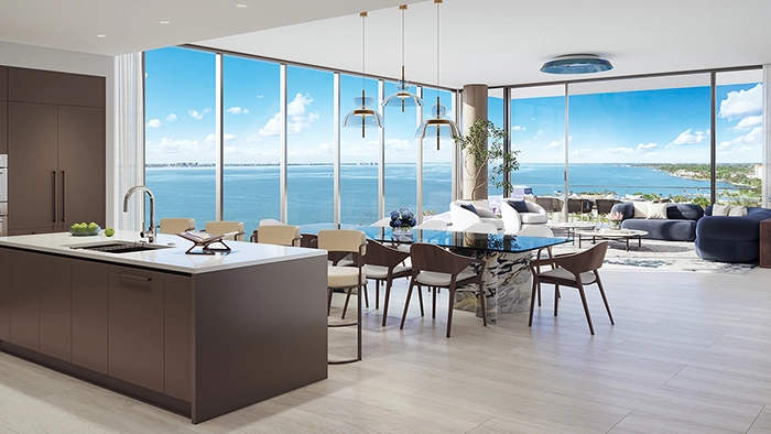 Luxury condominium interior overlooking Sarasota waterfront