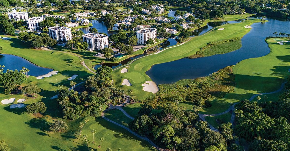 Aerial of the Boca West community in Boca Raton, Florida.