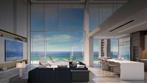 Floor to ceiling glass windows in 5000 North Ocean, a Cotton & Company client