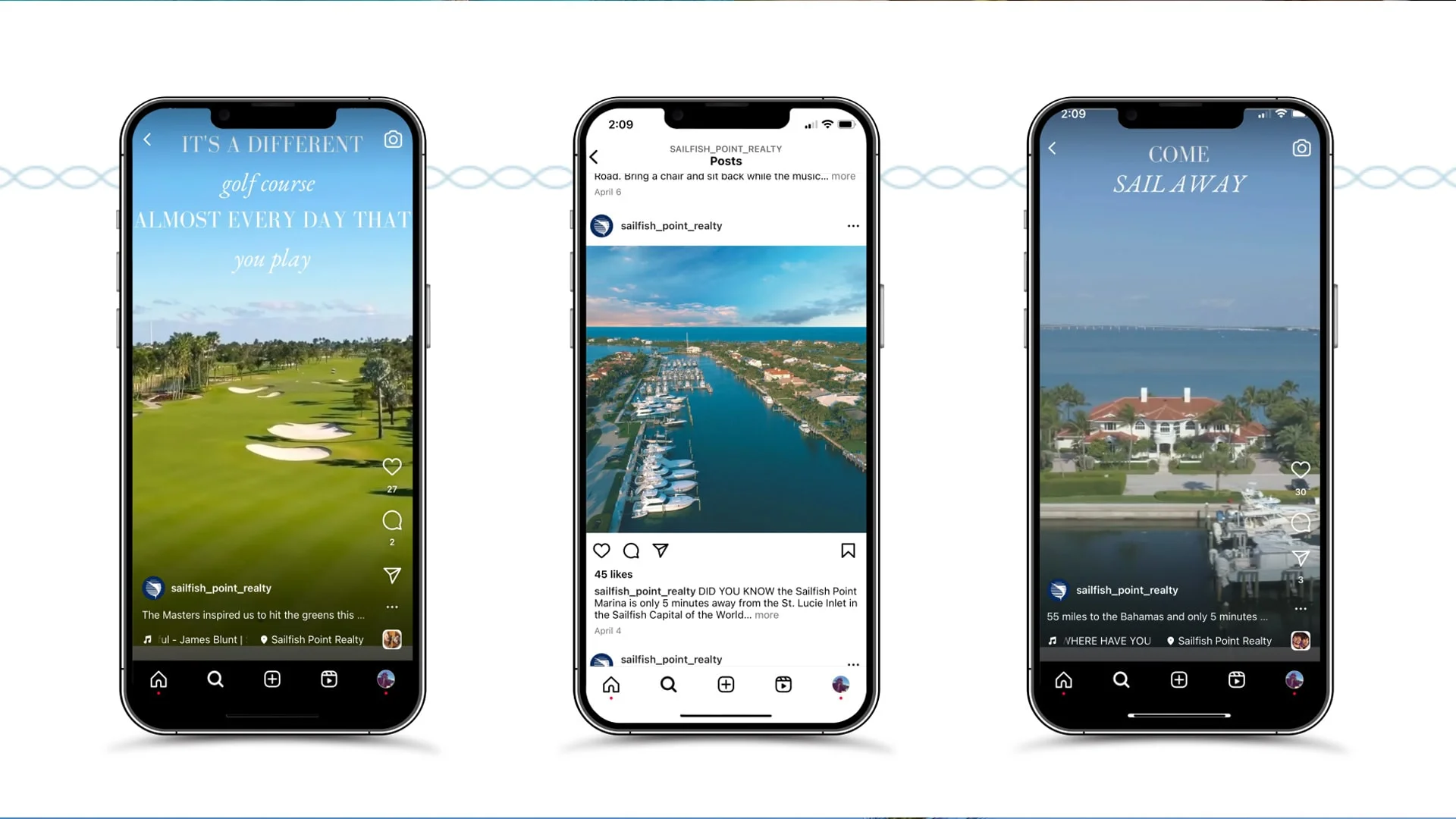 Boca West social media creative shown on mobile screens and a smartphone.
